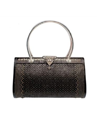 black, silver handle