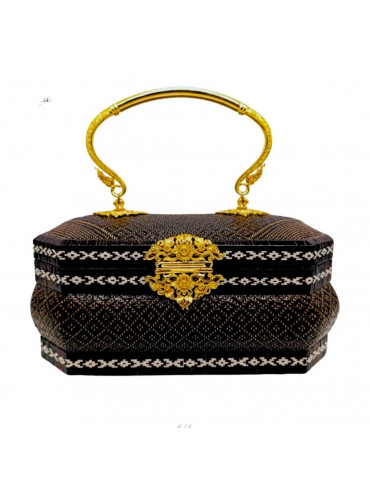 black, gold handle